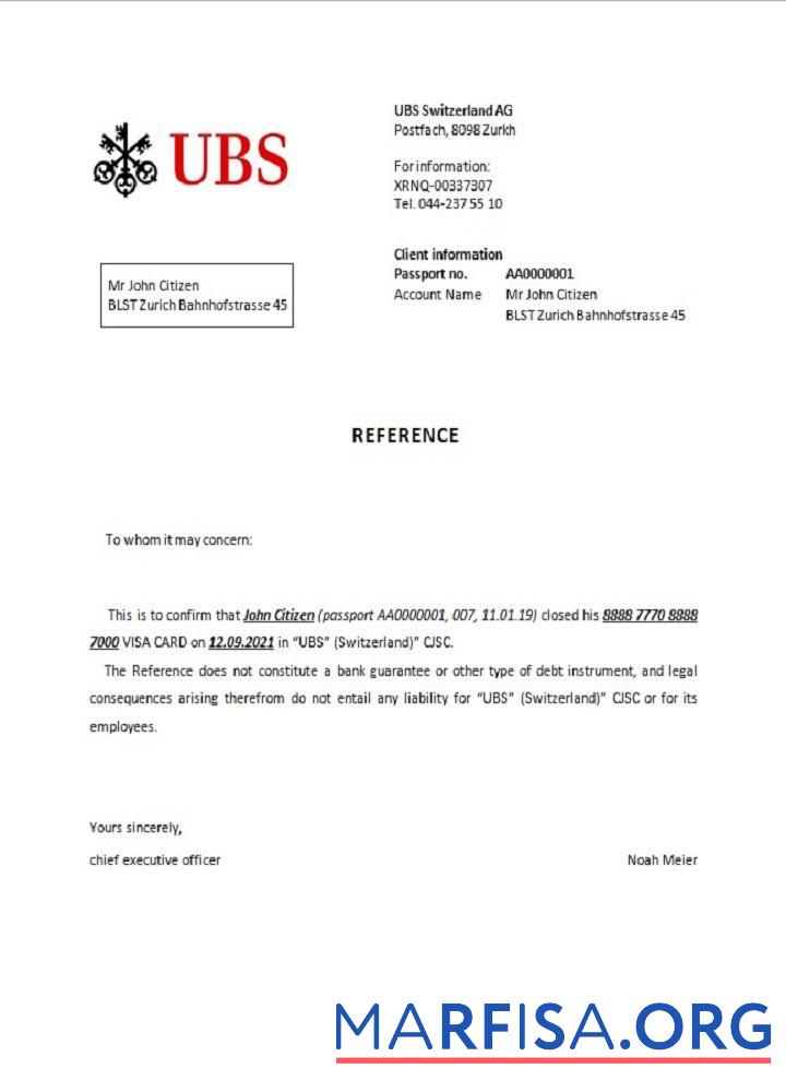 Realistic Switzerland UBS closure reference example